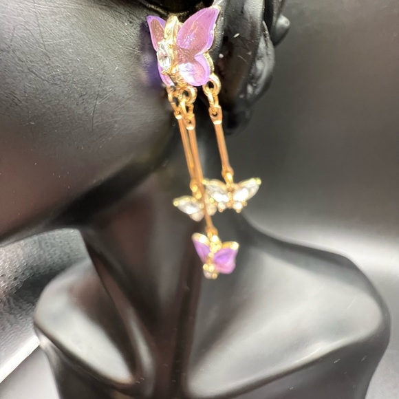 New Purple Crystal Butterfly Drop Earrings - Picture 4 of 16